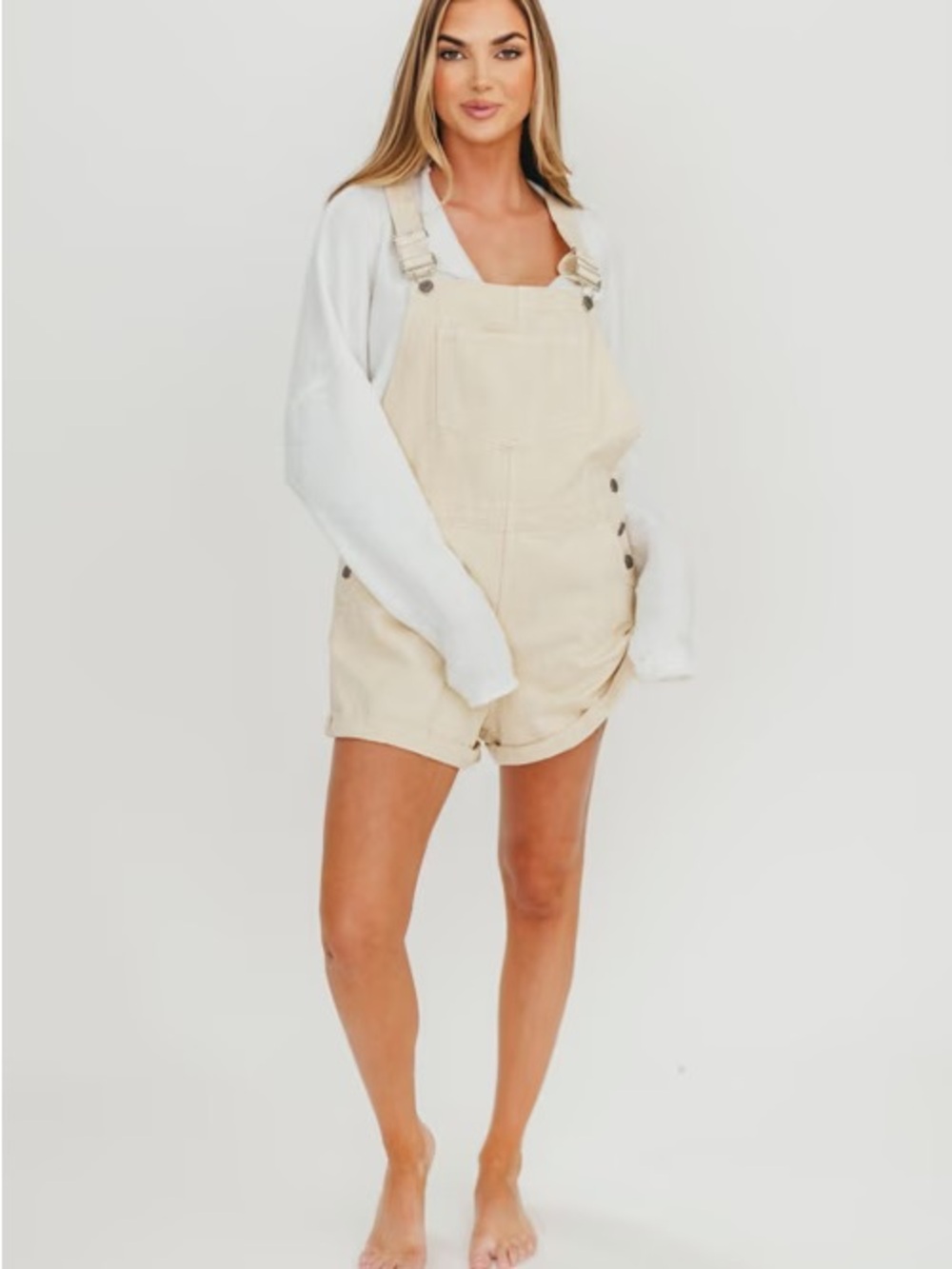 By Together Cream Short Denim Overalls - Casual Bib Romper